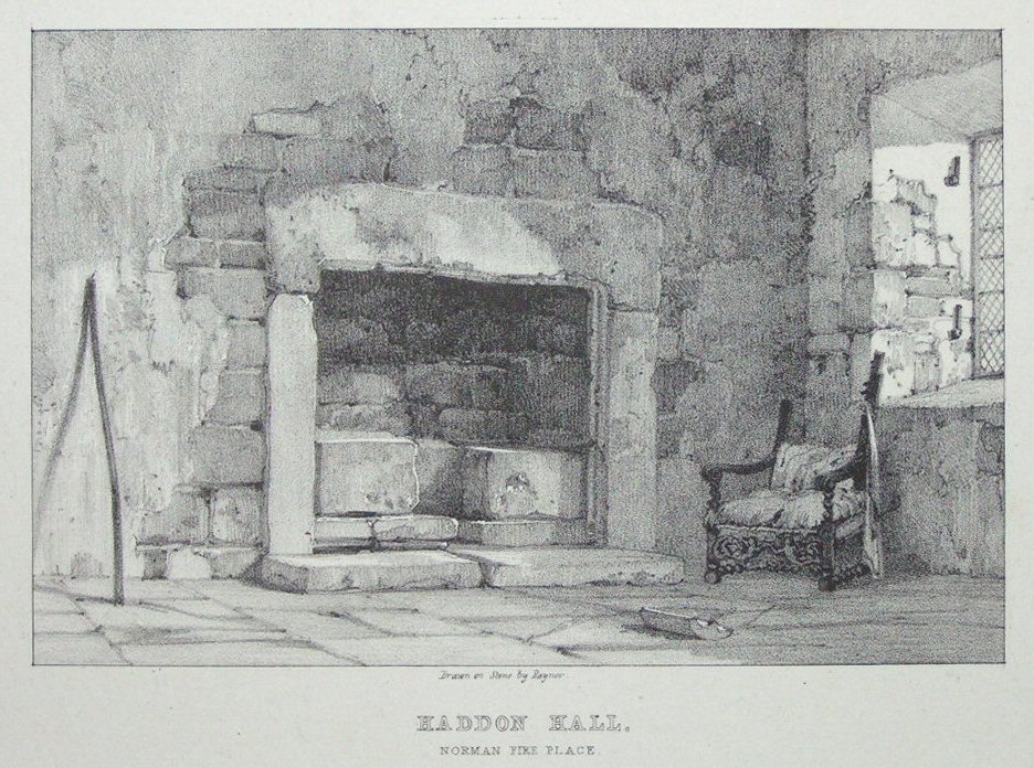 Lithograph - Haddon Hall Norman Fire Place - 